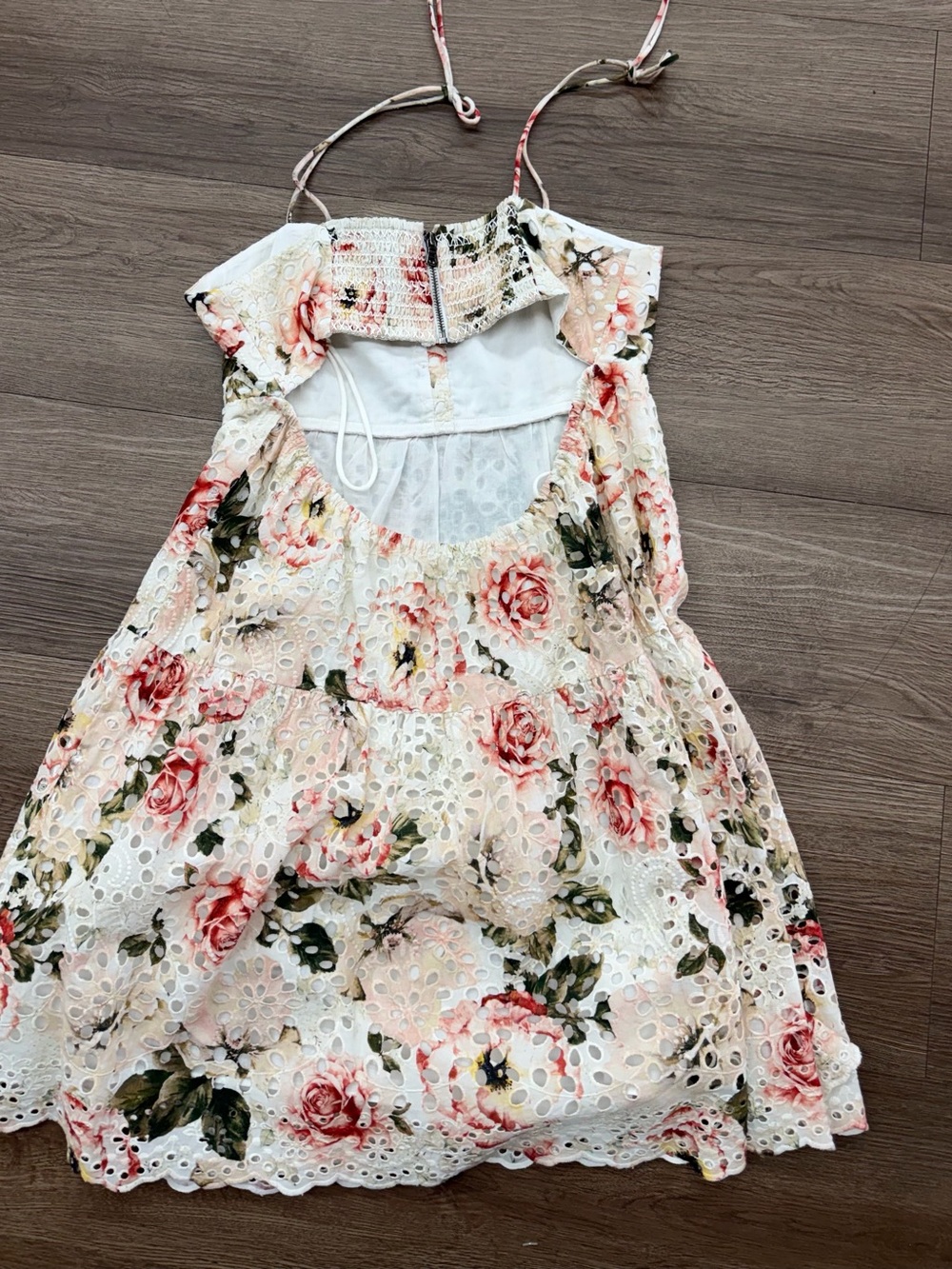 Alice + Olivia Cream Eyelet Sundress with Pink Rose Print - Picture 5 of 7